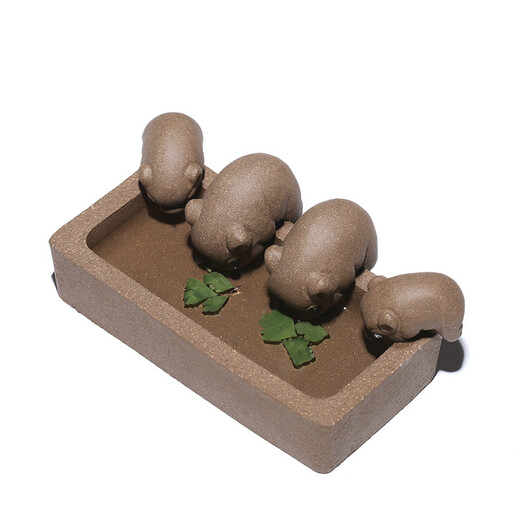 Hidden pot world, drinking water sink, creative handmade Yixing clay purple sand four pigs tea play tea pet ornaments abundant food and clothing