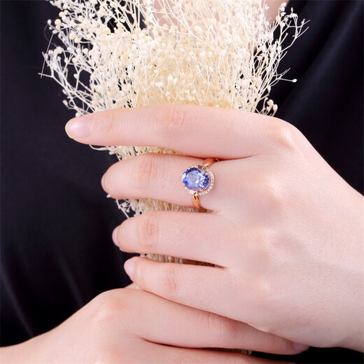 Ouzheni 3.02 carat tanzanite inlaid diamond ring 18K rose gold colored gemstones 7-10 working days for customization 18K rose gold needs to be customized