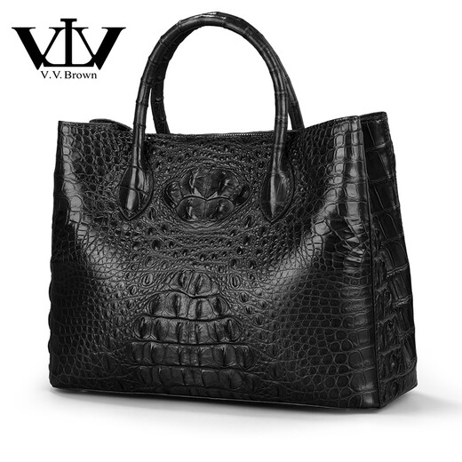 V.V.Brown New Genuine Crocodile Leather Women's Bag Handbag Fashion Genuine Leather Large Capacity Shoulder Bag Crossbody Bag Banquet Bag Gift Black