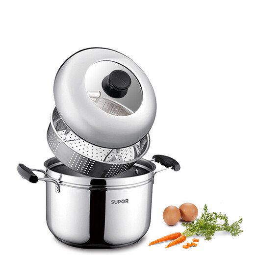 SUPOR steamer thickened 304 stainless steel two-layer steamer steaming multi-purpose pot multi-bottom induction cooker gas universal steamer + steaming cloth + dish clip 1 layer 24cm