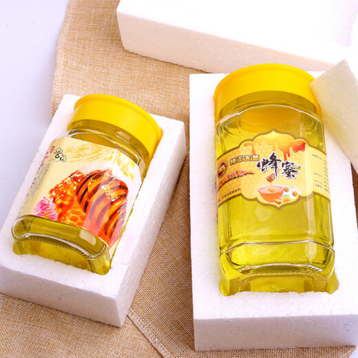 Liuyang large and small octagonal honey bottle glass bottle pickle jam bottle sealed jar honey bottle 1Jin Jin equals 0.5kg, 1 yellow lid 360ml