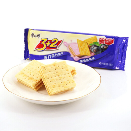 Master Kong 3+2 soda sandwich cookies (fruity blueberry flavor) 125g/bag