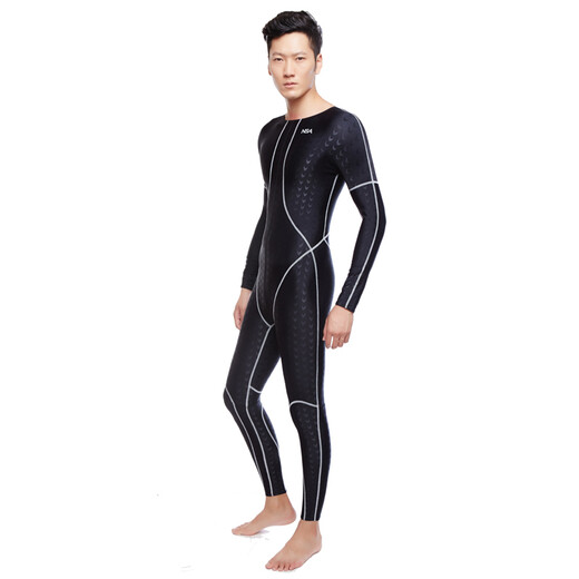 NSA unisex one-piece sunscreen waterproof swimsuit with 5XL second generation sharkskin swimsuit winter swimsuit 554 black cloth gray thread + sharkskin swimming cap M (1.55m/85Jin Jin equals 0.5kg)