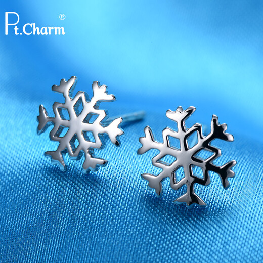 Pt.Charm pt950 platinum earrings for women, personalized frosted snowflake platinum earrings, Chinese Valentine's Day gift to the goddess, ready stock, frosted style 2.3-2.4g pair
