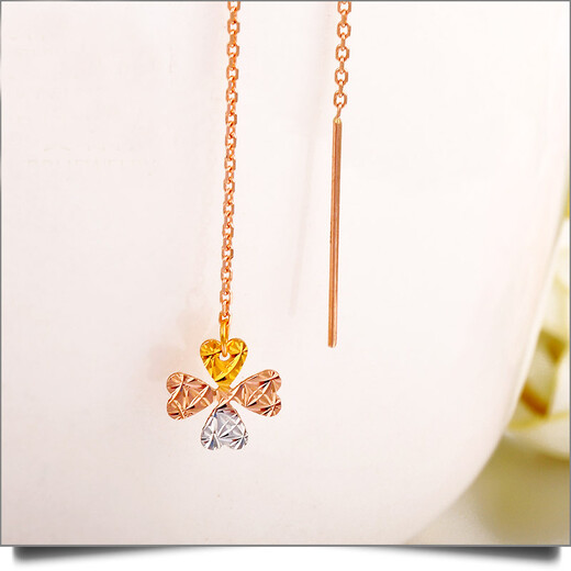 Ya Ning Jewelry Color Gold 18k Gold Ear Wire Clover Color Gold Earrings K Gold Fashion Four Leaf Clover Ear Wire Korean Version Red Wire (Pair)