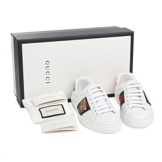 Gucci men's shoes GUCCI white leather tiger head men's flat shoes 457132 A38G0 9064 8/42