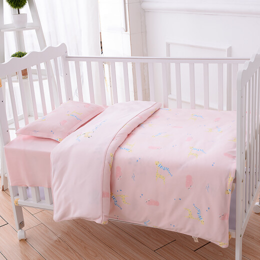 Baby bedding set cotton kindergarten baby bedding sheets quilt cover pillowcase four-piece set pink/sleeping deer 120*150cm