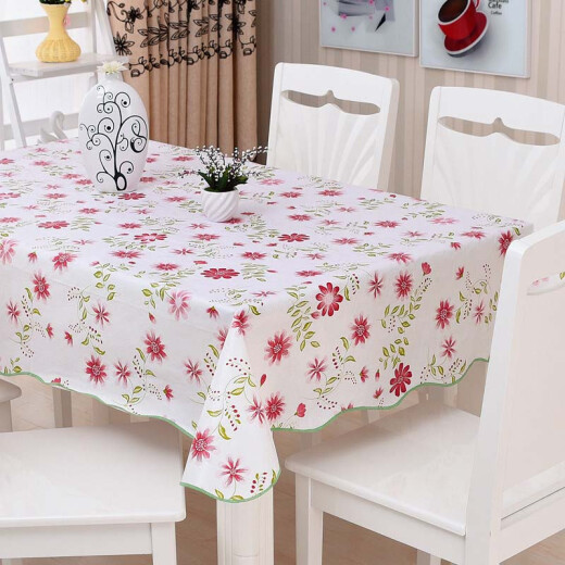 Dry room tablecloth cover PVC living room tablecloth waterproof, anti-scalding and oil-proof, wash-free round table tablecloth, plastic rectangular dining table coffee table mat, romantic rose 105*152cm