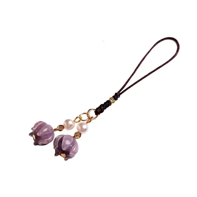 Beiyipin mobile phone lanyard mobile phone chain hanging decorations, forest lily of the valley flower mobile phone lanyard women's Chinese style pendant hanging decorations, glass jade pendant small hanging pendant
