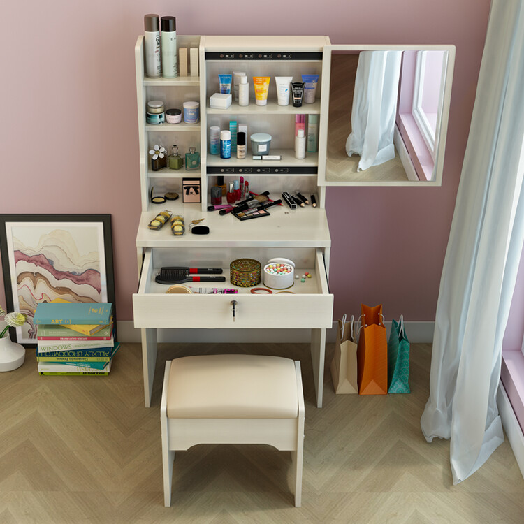 Cool Shark Dresser European Style Simple Makeup Cabinet Push Pull Cool Shark Dresser European Style Simple Makeup Cabinet Push Pull Mirror Dressing Table Storage Box With Stool D60 Right