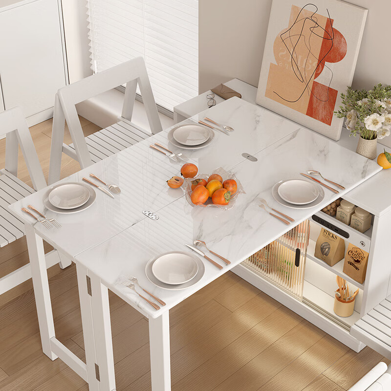 KNSJ multifunctional dining table and sideboard folding dining table rotating bar cabinet small apartment modern simple household rotating wine cabinet dining table + sideboard integrated