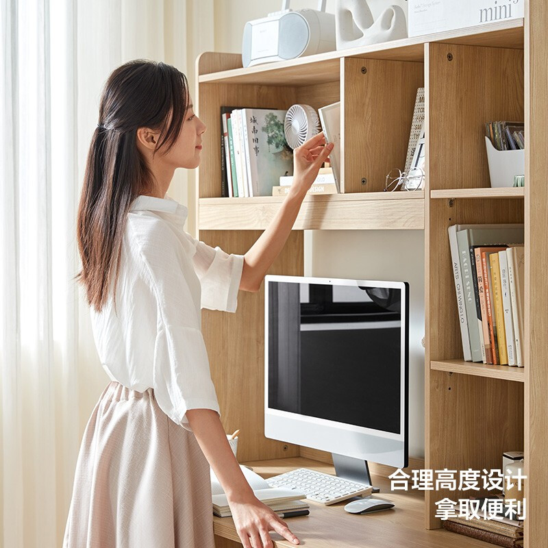 Lin's home desk and bookcase integrated modern minimalist computer desk study desk bookshelf writing desk and chair set JV6V solid wood color + white JV6V-A desk