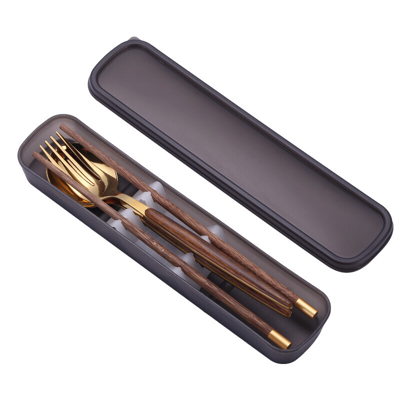 Harvest portable tableware, chopsticks and spoon set, student office worker tableware box, portable chopsticks, spoon and fork three-piece set, silver spoon + chopsticks (with box + bag)