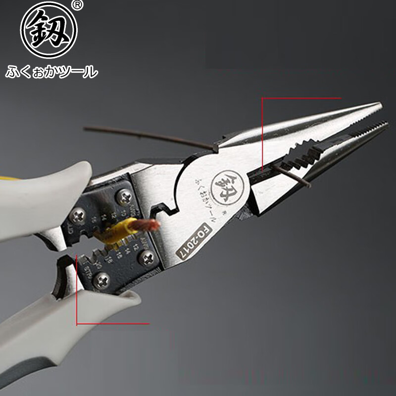 Fukuoka Tools household labor-saving multi-functional needle-nose pliers multi-purpose needle-nose pliers industrial-grade tip with stripping wire 8 inches
