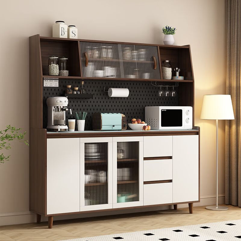 Yixusen solid wood sideboard integrated wall-mounted Nordic modern living room wine cabinet tea cabinet multi-functional kitchen storage cabinet solid wood walnut glass door 80