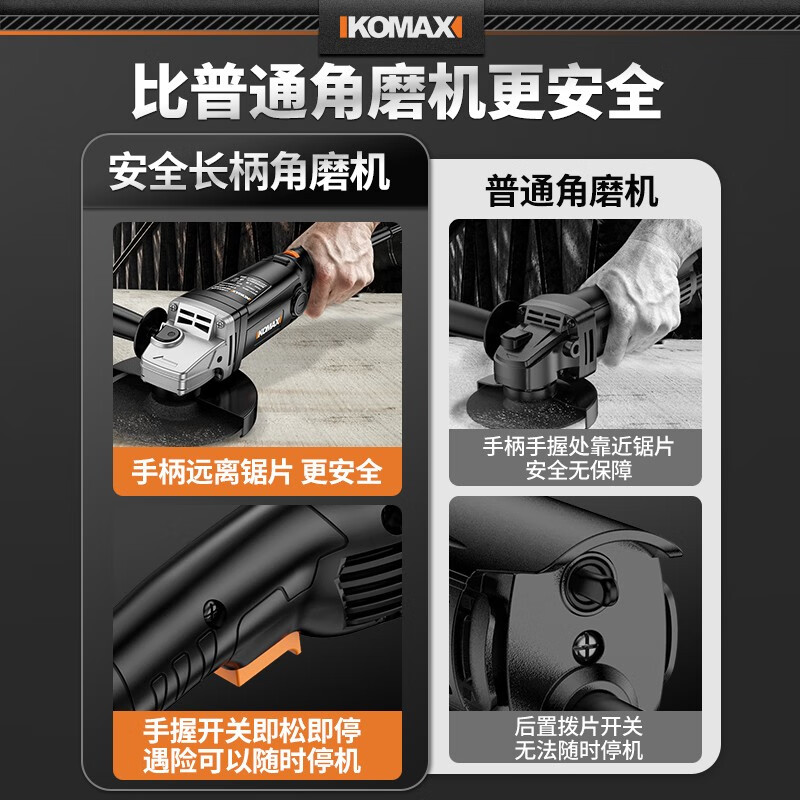 KOMAX angle grinder multi-function grinder polisher hand grinder polisher cutting machine household hand grinding wheel 100 type safety long handle 6-speed speed adjustment junior package