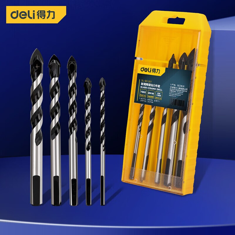 Deli ceramic tile drill bit concrete drilling hole king drill alloy triangle drill 6mm glass cement complete hand electric drill 5+6+8+10+12 one each
