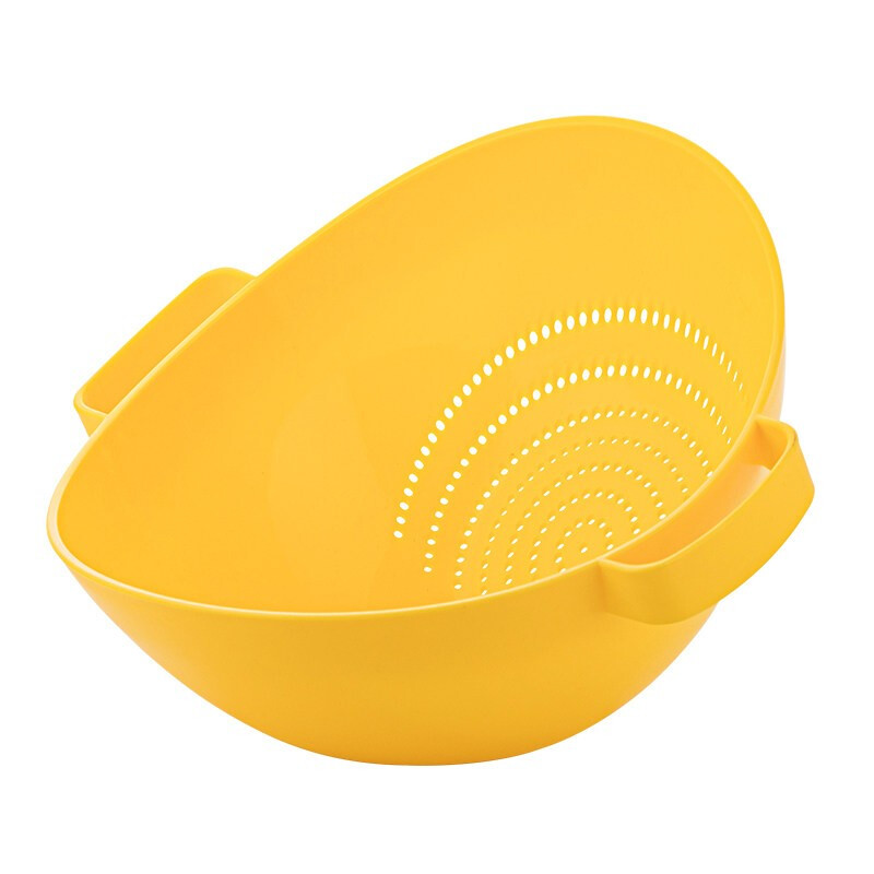 Camellia double vertical sieve kitchen vegetable basket plastic drain basket thickened fruit basin A35002 yellow