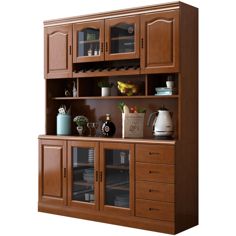 Morning Companion Sideboard Solid Wood Wine Cabinet Multifunctional Chinese Wall Storage Cabinet Tea Cupboard Restaurant Shelf Combination Cabinet Walnut Color Oak Imported from Thailand 105*42*200cm