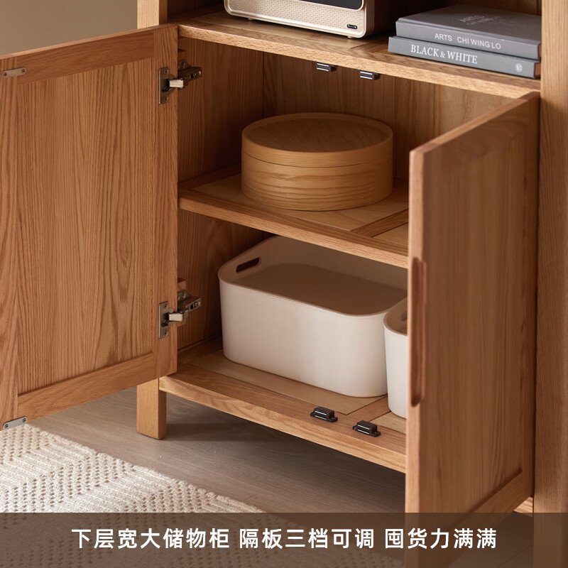 Original solid wood combination bookcase display cabinet Nordic modern minimalist study shelf oak bookshelf A4173 4-door bookcase - solid wood color