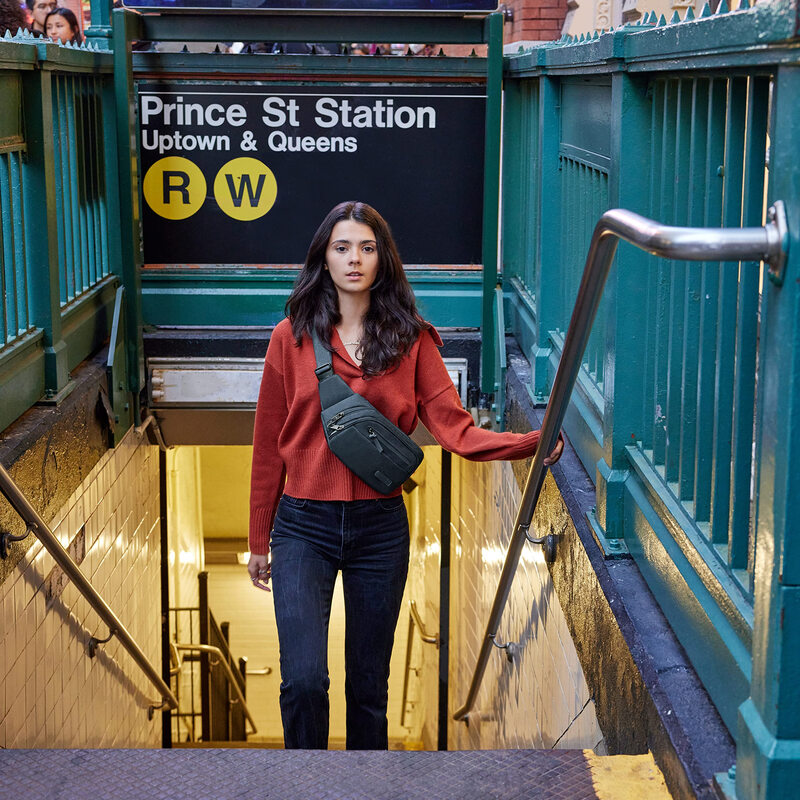 Travelon anti-theft waist bag, polyester fiber RFID protection, multi-functional travel storage, unisex, lightweight and waterproof