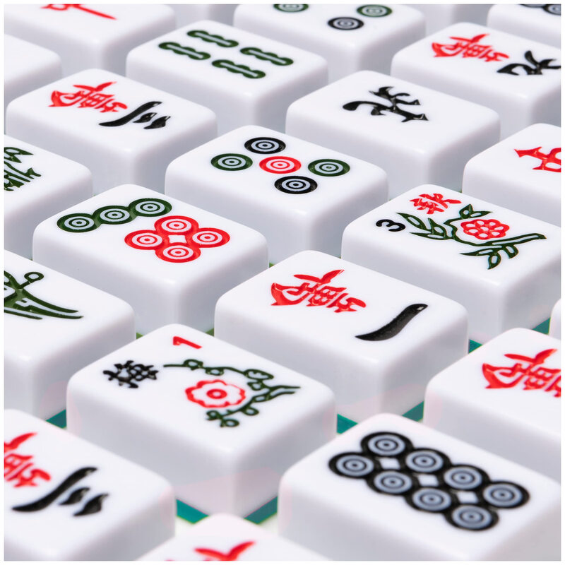 SPIN MASTER classic mahjong set, two-color porcelain tiles, solid wood storage box, family leisure game