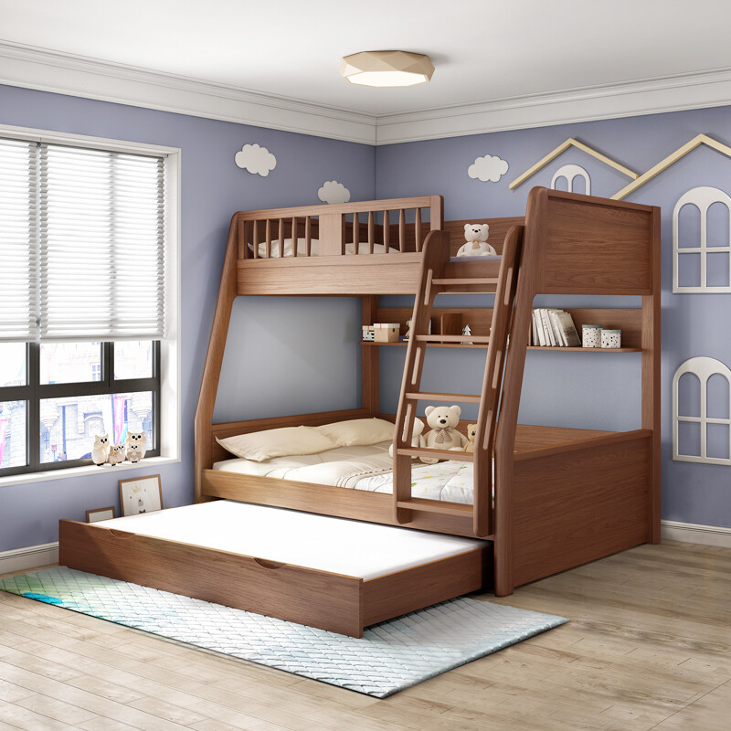 Fugui Cat bunk bed, high and low bed, children's bed, two-layer bunk bed, multi-functional high box, small apartment bunk bed for boys and girls, bunk bed + bookshelf + 2 mattresses 1500*1900