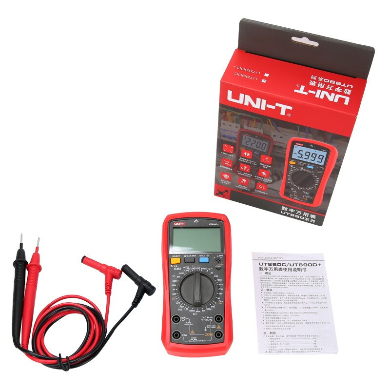 Unilide digital multimeter multi-function true RMS temperature measurement with buzzer backlight UT890D+