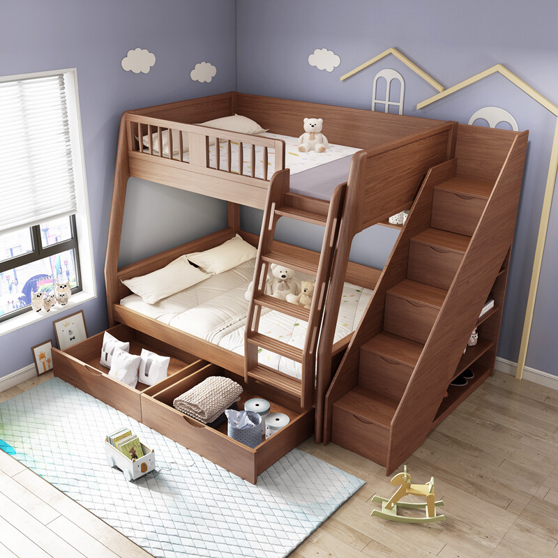Fugui Cat bunk bed, high and low bed, children's bed, two-layer bunk bed, multi-functional high box, small apartment bunk bed for boys and girls, bunk bed + bookshelf + 2 mattresses 1500*1900