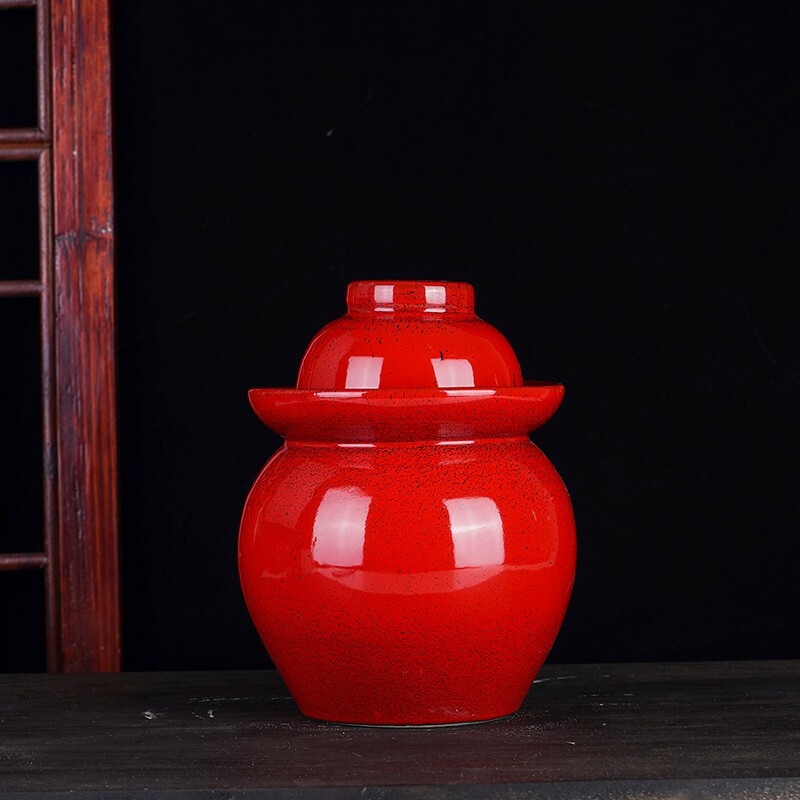 Yayan Ceramics Jingdezhen Ceramic Pickle Jar Household 8 catties 20 catties 30 catties 50 catties water capacity pickle jar Red glaze thickened pickle pickle jar custom engraving 30 catties water capacity