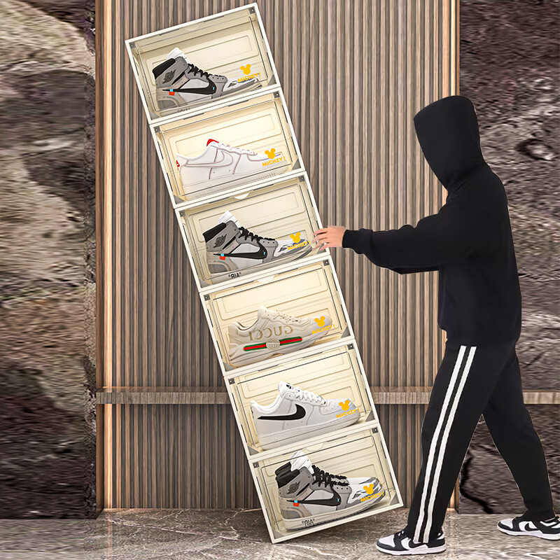 Disney Disney Shoebox Transparent Shoe Cabinet Dustproof and Moistureproof Shoe Rack Front Opening Storage Box Storage Cabinet Beige 8 Pack