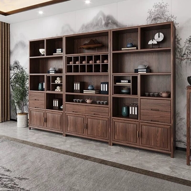 Zhenzhen new Chinese style old elm tea room display cabinet solid wood archaic shelf office cabinet bookcase Duobao Pavilion wine cabinet storage cabinet three-piece set