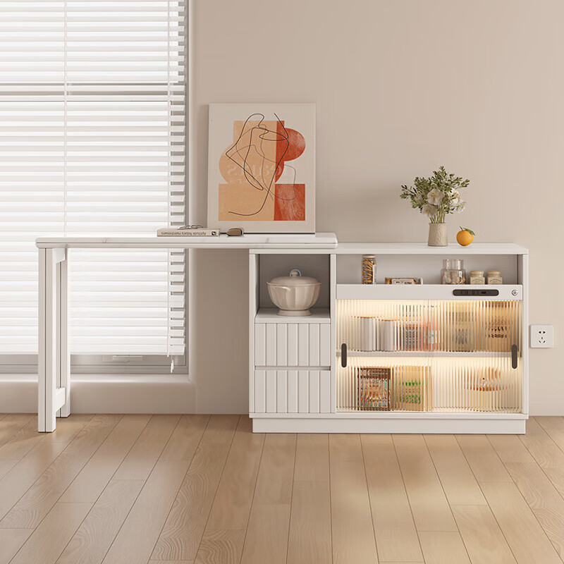 KNSJ multifunctional dining table and sideboard folding dining table rotating bar cabinet small apartment modern simple household rotating wine cabinet dining table + sideboard integrated