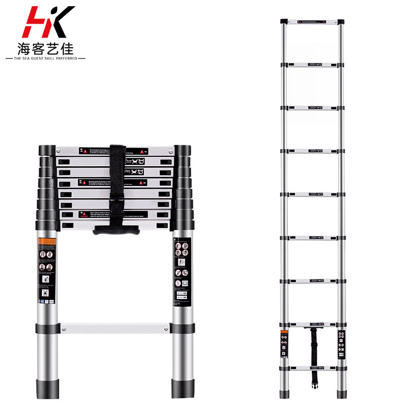 Haike Yijia single-sided aluminum alloy telescopic ladder portable bamboo single ladder multi-functional joint lift engineering ladder attic staircase straight ladder single-sided telescopic ladder 3.8 meters