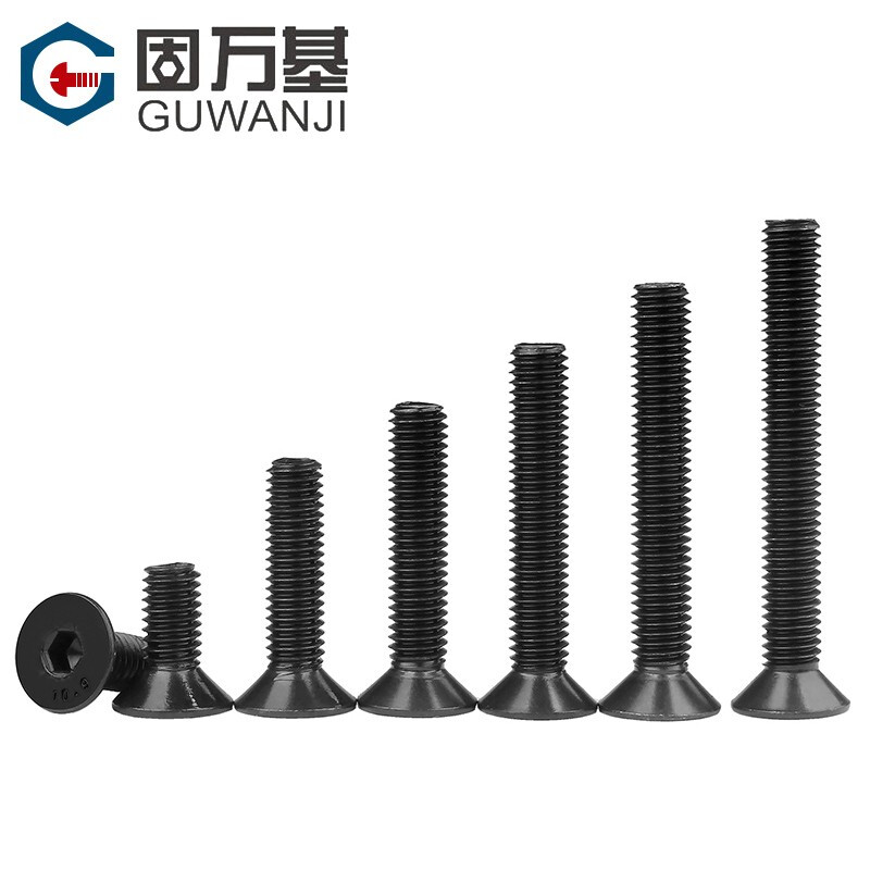 Guwanji grade 10.9 high-strength countersunk head hexagonal screws flat head bolts iron black flat cup machine screws national standard M3*8 100 pieces