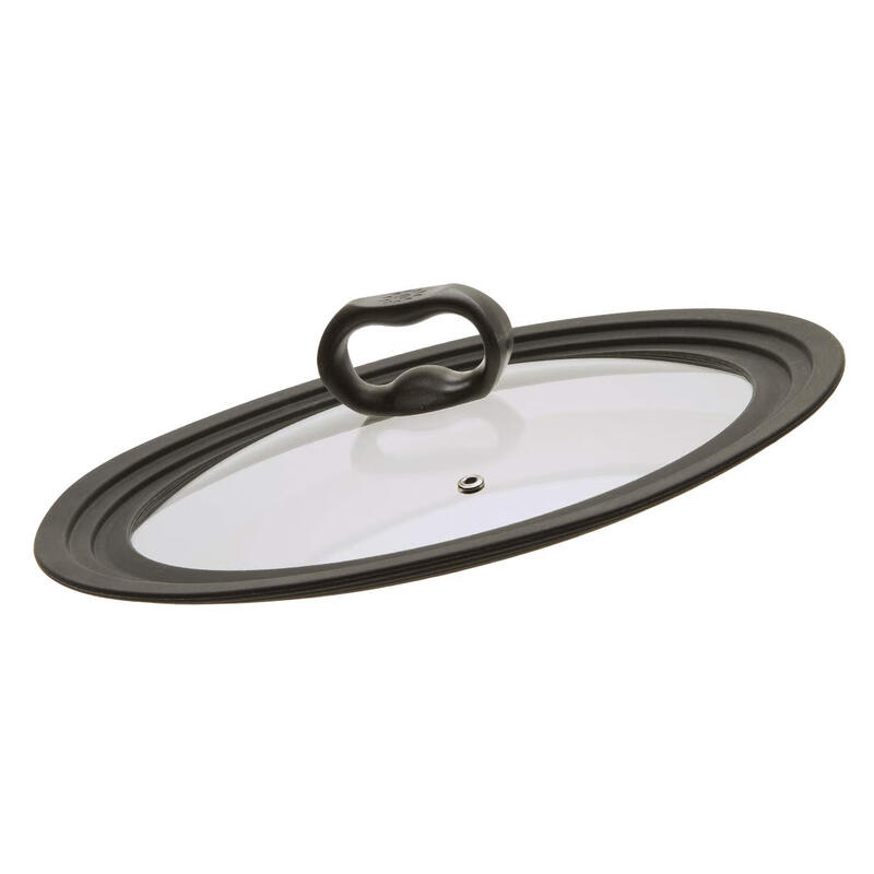 Ecolution tempered glass pot lid, universal 9.5-12cm, silicone anti-spill rim, microwaveable, dishwasher safe, large, black