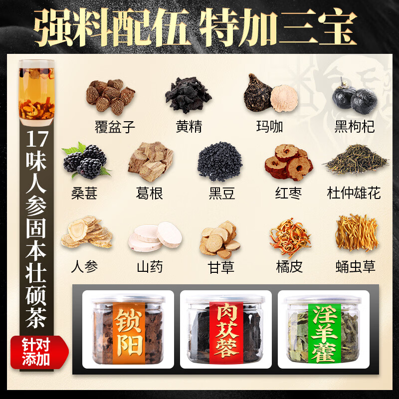 Zhengxitang Ginseng, Wolfberry, Eight Treasure Tea, Nine Treasures, Nourishes the Kidney and Strengthens Yang, Bubble Tea, Healthy Tea for Men, Nourishes the Kidney and Liver, Nourishes Yin and Yang (3 boxes of 90 cans) + Cistanche deserticola, Cynomorium Epimedium, 1440g