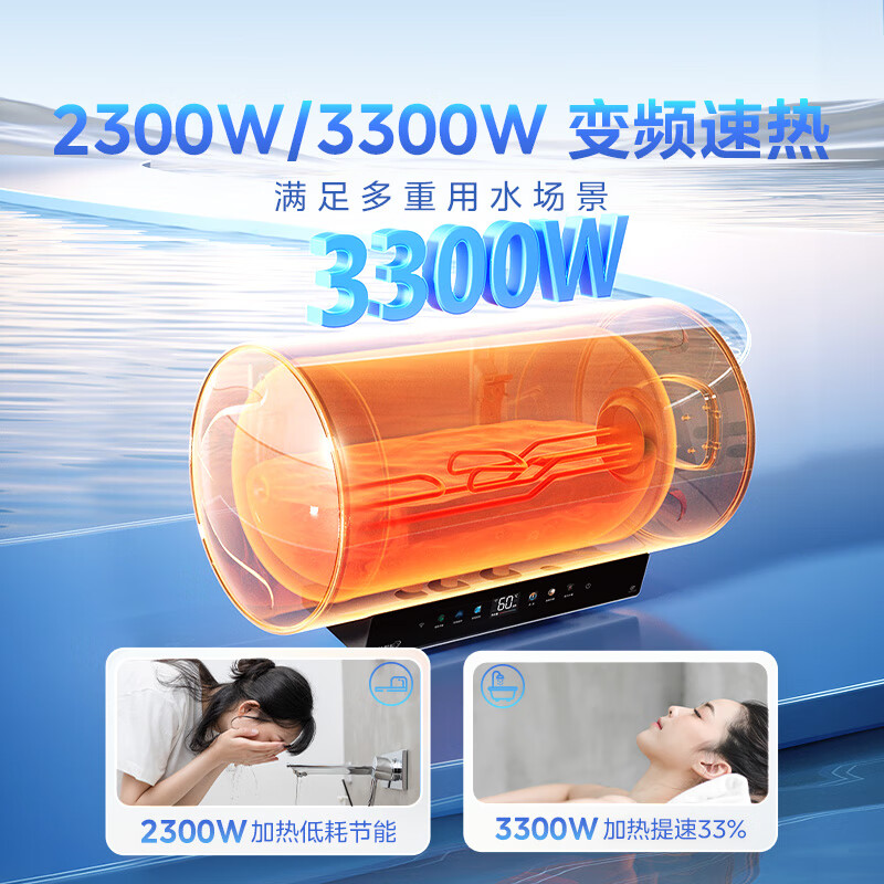 Midea anti-scaling no-cleaning electric water heater 60 liters household 3300W variable frequency speed hot magnesium rod no need to replace old for new state subsidy 20% water heater F6033-JE7Pro (HE)