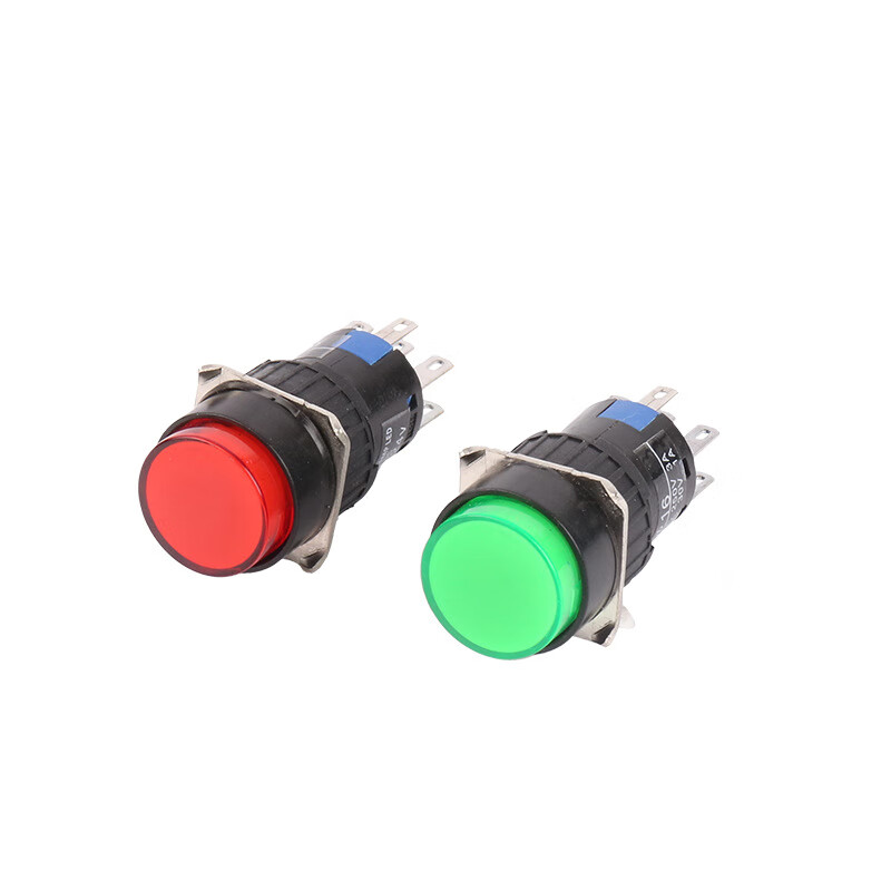 AD1622 switch button with indicator light, two open, two closed, 6 feet, 8 feet, double blade, self-locking, self-resetting, 16mm, red, self-releasing, rebound, round DC24V 8 feet