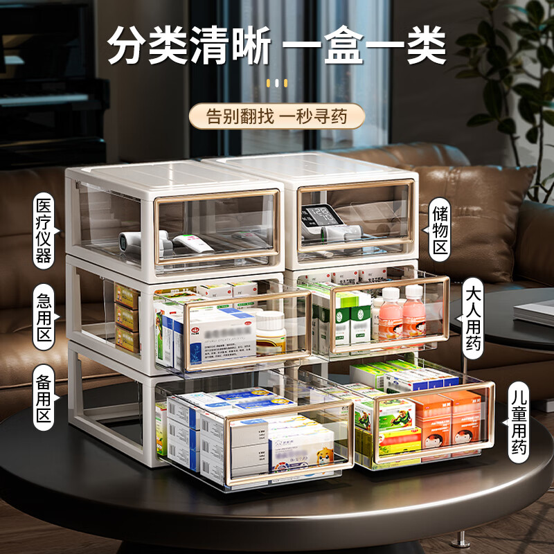 KAMAN drawer-type medicine box household large-capacity medicine storage box household standing medicine storage box classification medicine cabinet large size 37*26*16cm 3 pieces