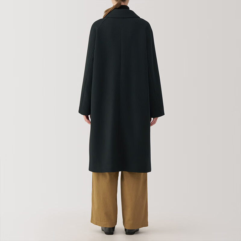 MUJI Women's Wool Mixed Stand Collar Coat Woolen Coat Mid-Length Women's Winter Jacket Women's BD0Z6A4A Black XL (165/92A)