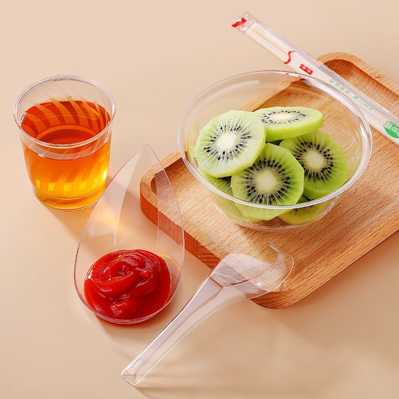 Jin Wuyuan disposable bowls and chopsticks set combination aviation bowl ice powder soup bowl transparent dessert small bowls and chopsticks household tableware 300ml crystal bowl 120 pieces
