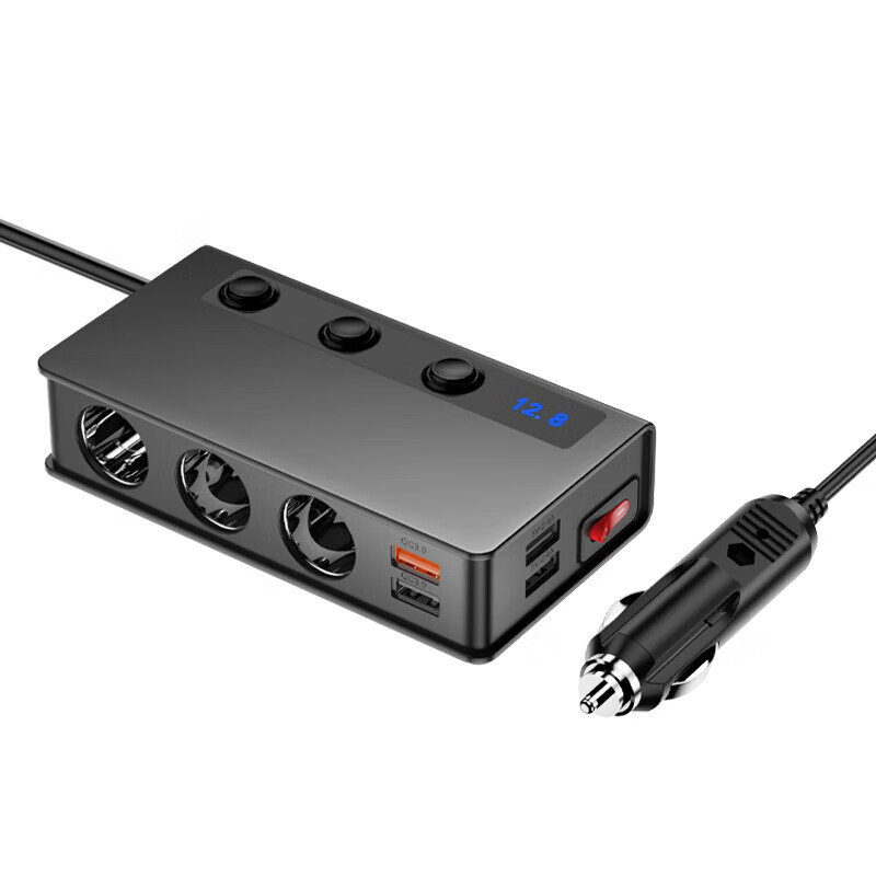 One to three cigarette lighter car cigarette lighter high power 180W multifunctional car charger QC3.0 fast charge black
