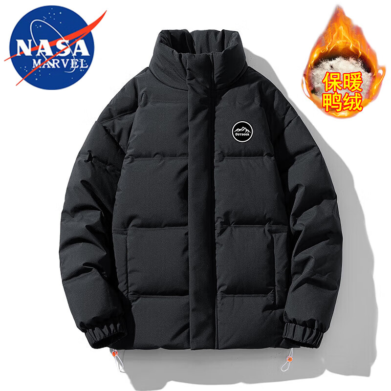 NASA MARVEL down jacket men's winter coat thickened warm bread coat stand collar versatile casual couple wear black 3XL