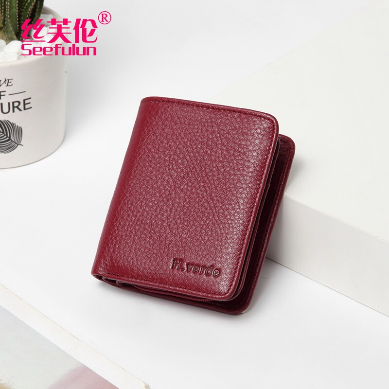 Sephoron 2026 Autumn and Winter New Unisex Genuine Leather Short Folding Wallet Small Versatile Wallet Soft Cowhide ID Document Burgundy