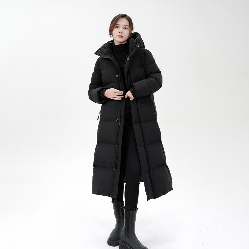 CLARKE QUEEN 95% white goose down down jacket for women long over the knee 2025 new loose thickened jacket trendy black XS (160) (80-115 catties card size shot small)