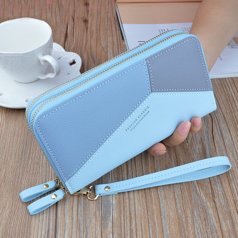 SHU GUO ER double zipper wallet women's long large capacity clutch double layer wallet Korean black #C112