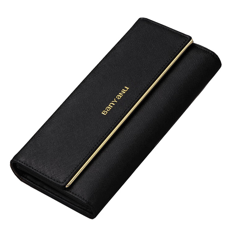 Scarecrow (MEXICAN) 2024 New Fashion Wallet Women's Long Three-fold Large Capacity Genuine Leather Wallet Women's Wallet Thin Black Store Manager Anti-Theft Brush