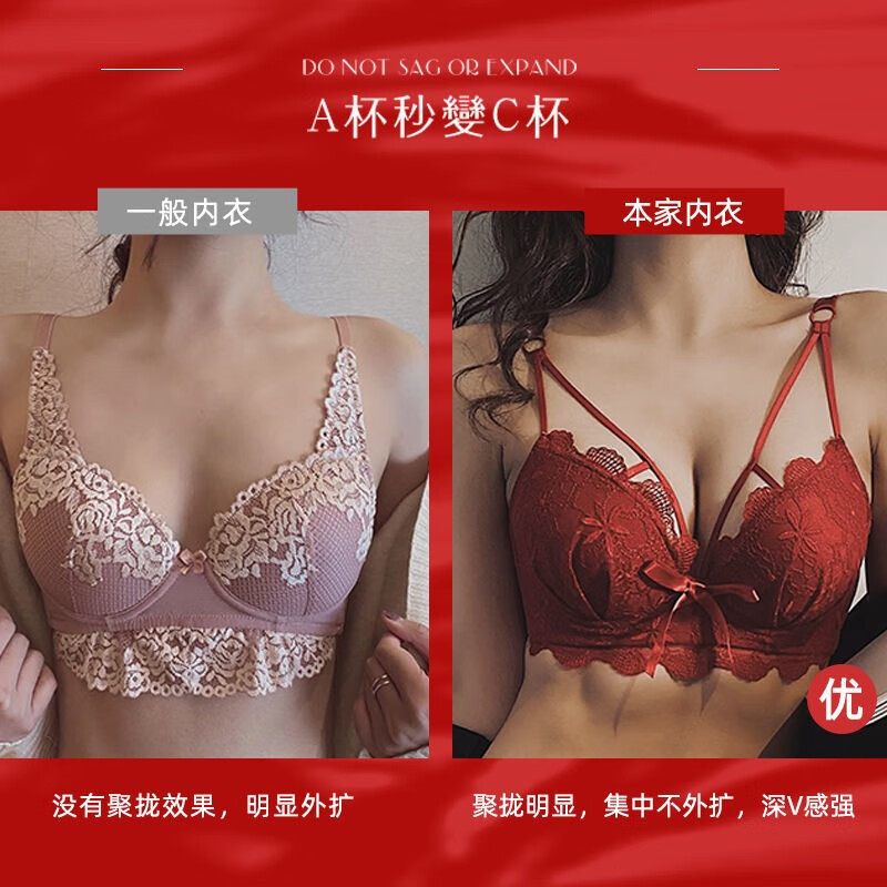 Youyumeng Wireless Bra Set Zodiac Year of the Snake Red Bra Small Breast Gathering Lace Adjustable Bra for Women Red Set (Bra + Underwear) 36/80AB Small Breasts Thick Cup