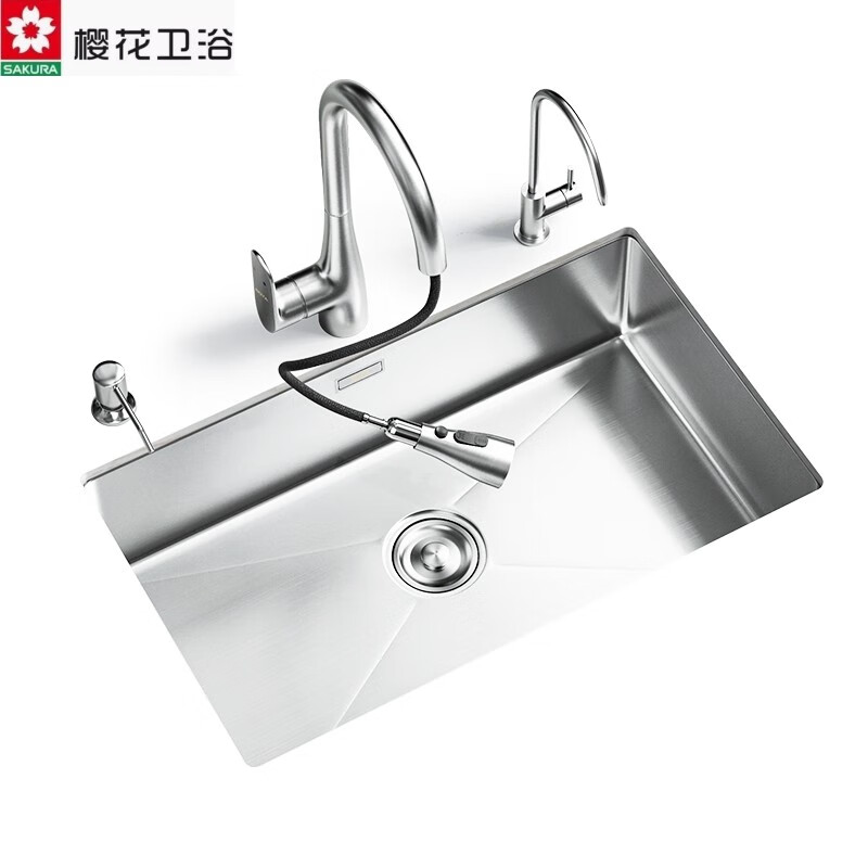 Sakura Kitchen Wash Basin Handmade 304 Stainless Steel Sink Large Single Slot Under Counter Basin Household Vegetable Wash Basin A Standard 380*300 with upgraded anti-odor drain cover
